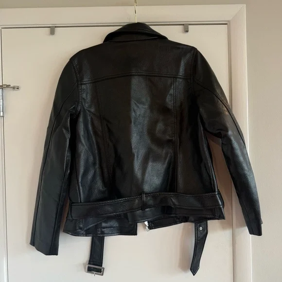 Old Navy Black Faux Belted Leather Moto Jacket - Picture 6 of 6